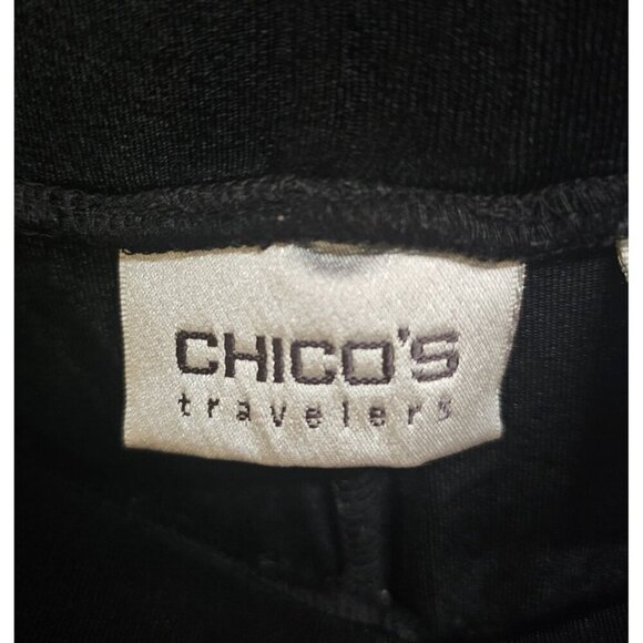 Chicos Travelers Black Wide-Leg Pants W/ Blue Embroidery CHICOs Size 1; Reg 8 - Picture 3 of 5